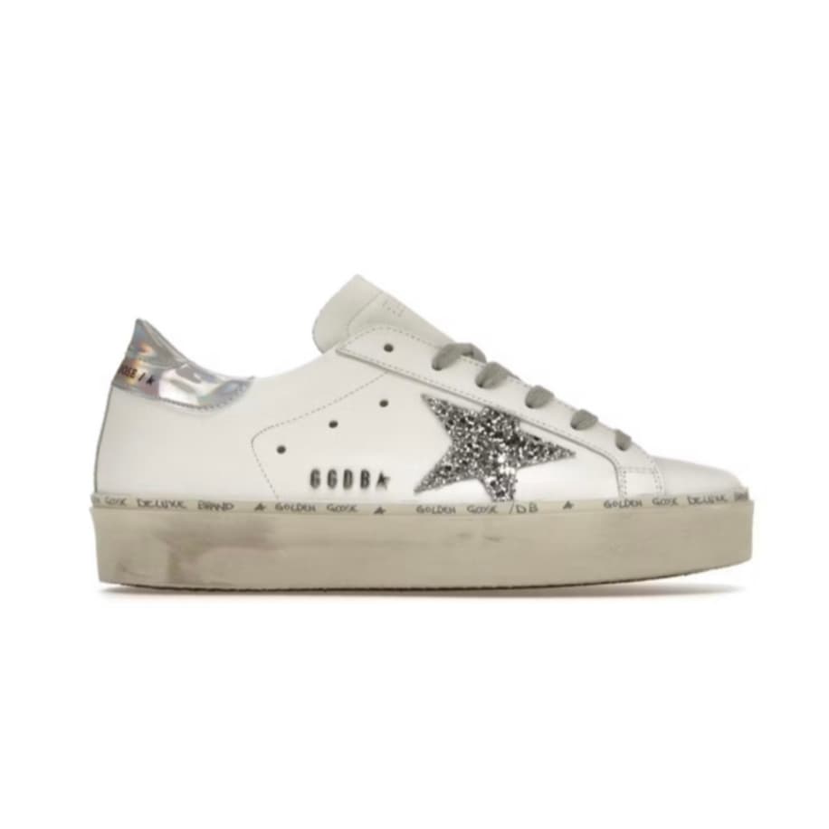Golden Goose Hi Star White Glitter Star Mirror Heel